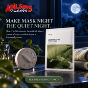 Adilsons creative for Anua Heartleaf 77 Soothing Mask 25ml: MAKE MASK NIGHT THE QUIET NIGHT.