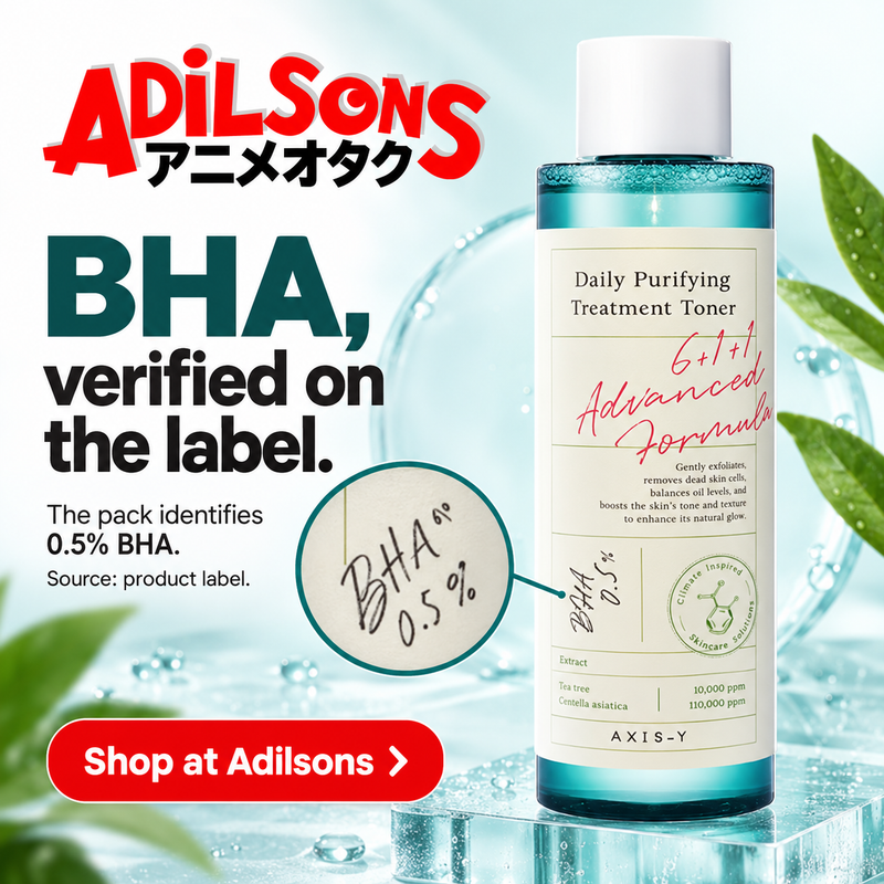 AXIS-Y Daily Purifying Treatment Toner200ml: BHA, verified on the label. Shop at Adilsons.