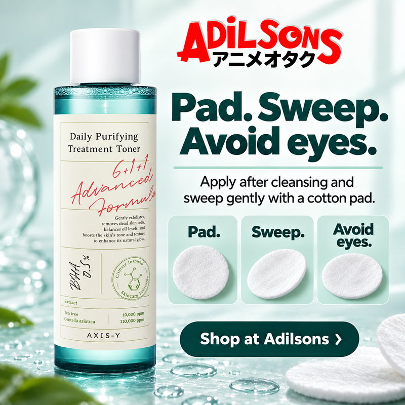 AXIS-Y Daily Purifying Treatment Toner200ml: Pad. Sweep. Avoid eyes. Shop at Adilsons.