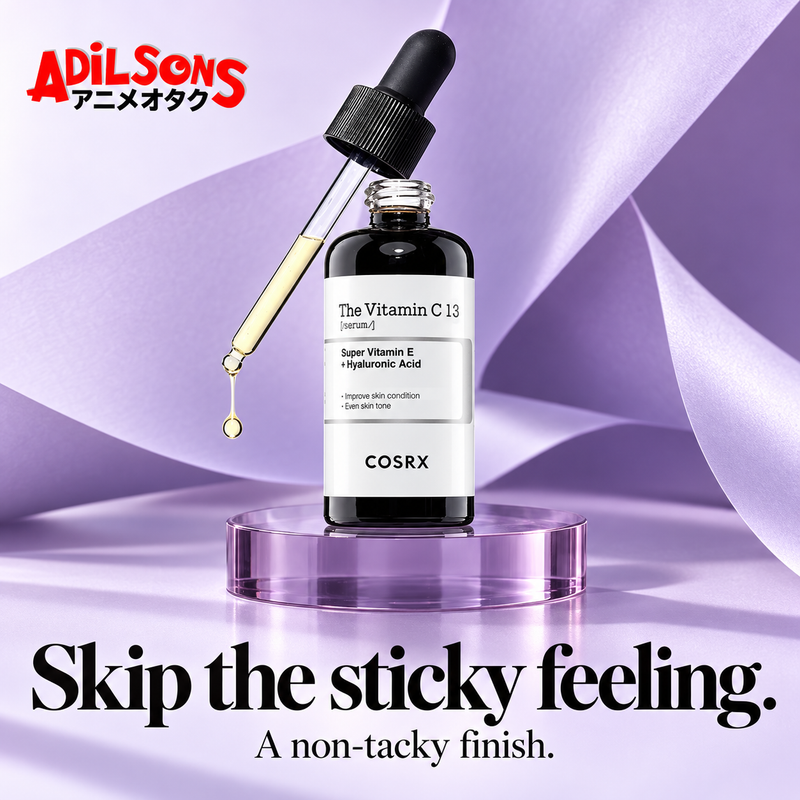 COSRX The Vitamin C 13 Serum 20ml in an Adilsons creative about tactile residue objection distinct from absorption time.