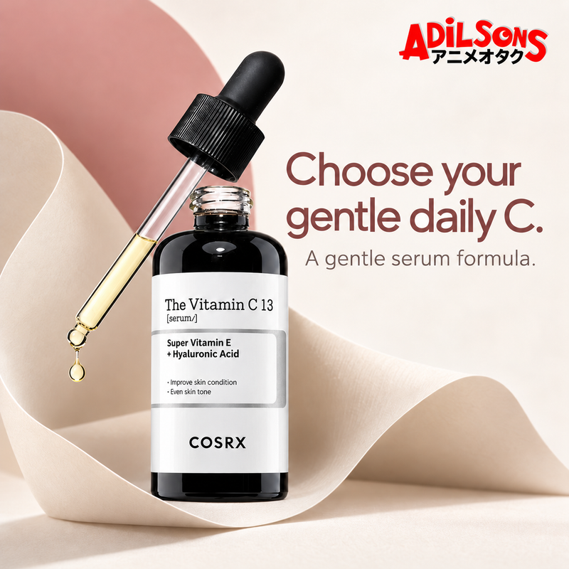 COSRX The Vitamin C 13 Serum 20ml in a soft cream Adilsons creative highlighting its gentle daily formula.