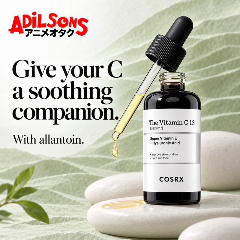 COSRX The Vitamin C 13 Serum 20ml in a sage Adilsons creative highlighting allantoin as a soothing companion.