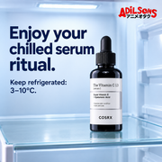 COSRX The Vitamin C 13 Serum 20ml in an Adilsons creative about practical storage preference not cooling efficacy.