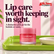 LANEIGE Berry Lip Sleeping Mask EX 20g — Lip care worth keeping in sight. A distinctive pink jar for the bedside or vanity.