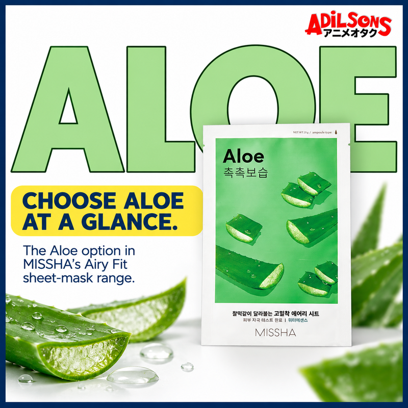 CHOOSE ALOE AT A GLANCE. The Aloe option in MISSHA’s Airy Fit sheet-mask range.