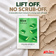 LIFT OFF. NO SCRUB-OFF. A removable sheet instead of a drying wash-off mask.