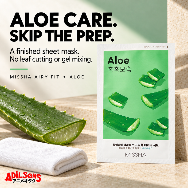 MISSHA Aloe sheet mask: aloe care without cutting fresh leaves or mixing gel.