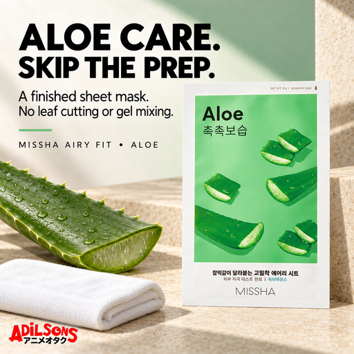 MISSHA Aloe sheet mask: aloe care without cutting fresh leaves or mixing gel.