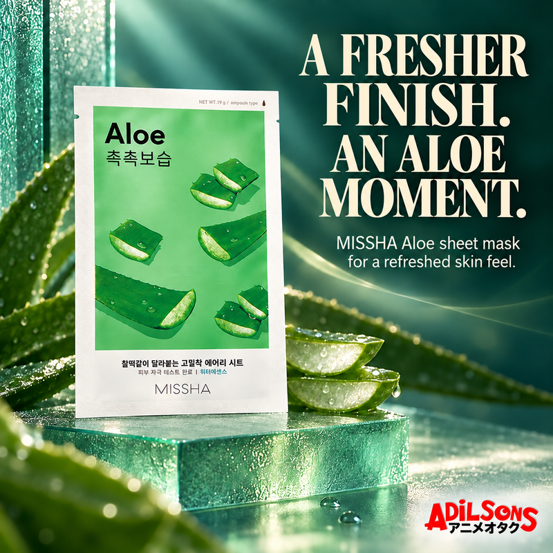 A FRESHER FINISH. AN ALOE MOMENT. MISSHA Aloe sheet mask for a refreshed skin feel.