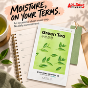 MISSHA Green Tea mask resting on an open weekly planner.