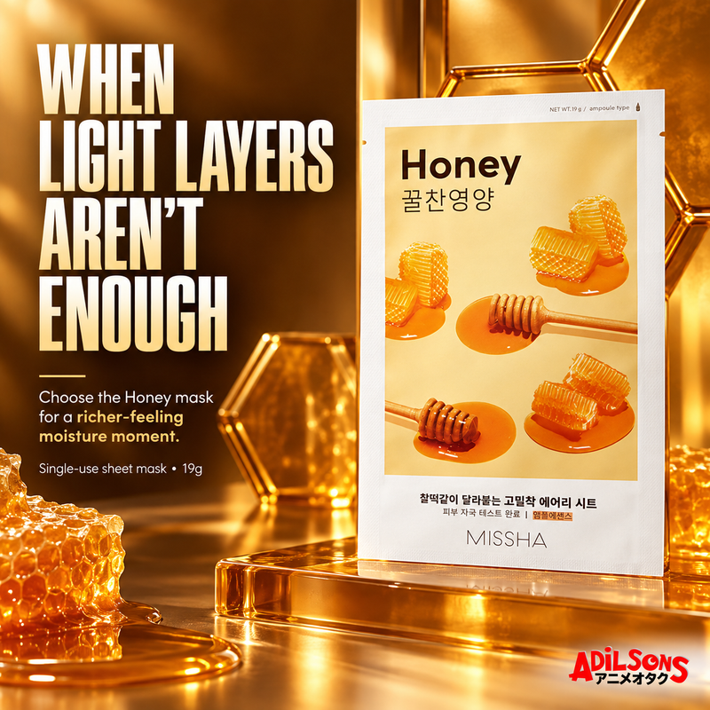 WHEN LIGHT LAYERS AREN’T ENOUGH. Choose the Honey mask for a richer-feeling moisture moment. Single-use sheet mask, 19g.