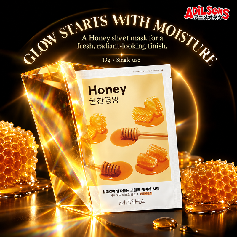 GLOW STARTS WITH MOISTURE. A Honey sheet mask for a fresh, radiant-looking finish. 19g, single use.