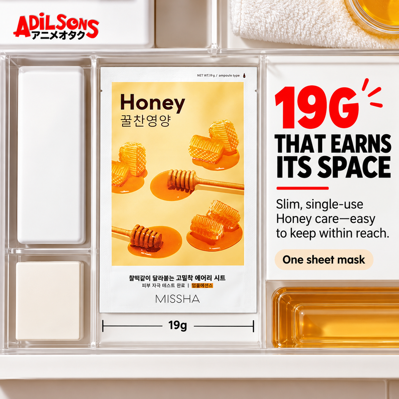 19G THAT EARNS ITS SPACE. Slim, single-use Honey care—easy to keep within reach.