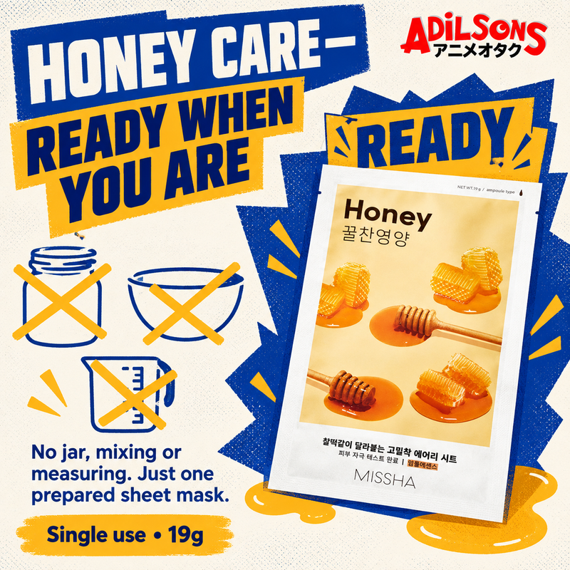 HONEY CARE—READY WHEN YOU ARE. No jar, mixing or measuring. Just one prepared sheet mask.