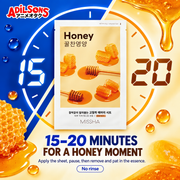 15–20 MINUTES FOR A HONEY MOMENT. Apply the sheet, pause, then remove and pat in the essence. No rinse.