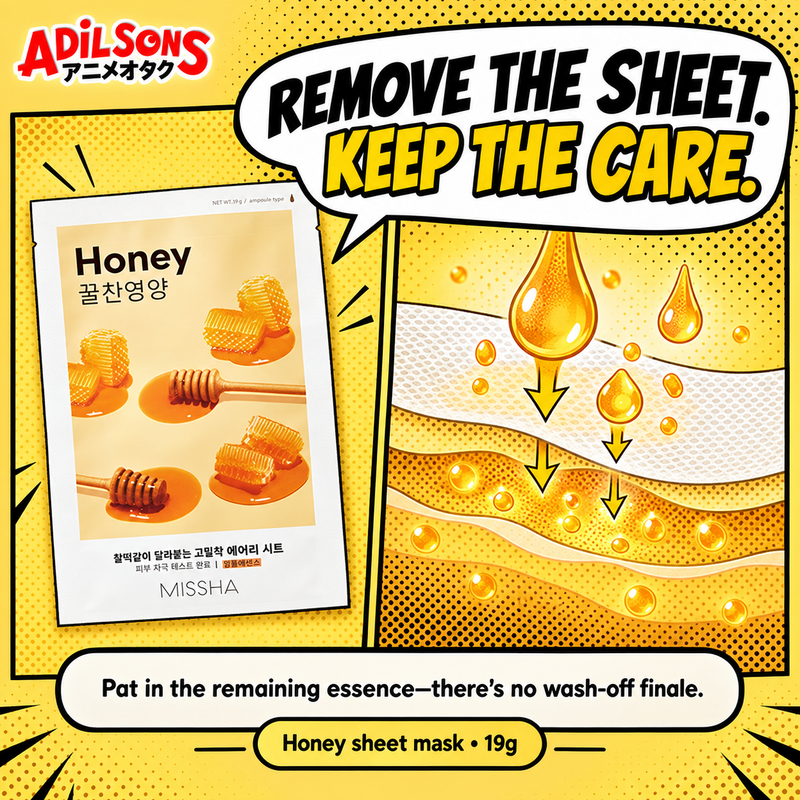 REMOVE THE SHEET. KEEP THE CARE. Pat in the remaining essence—there’s no wash-off finale.