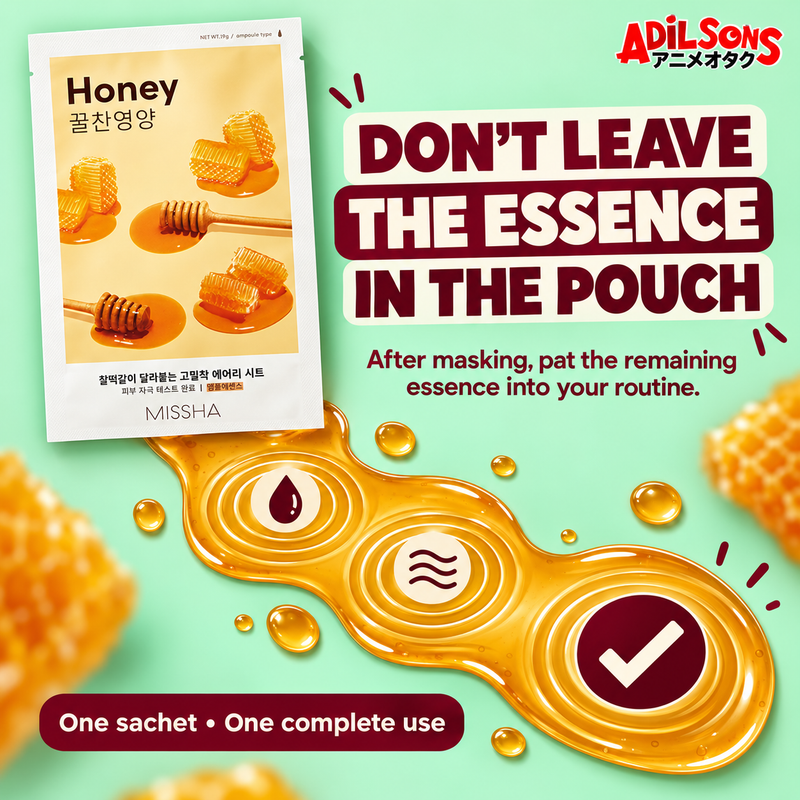 DON’T LEAVE THE ESSENCE IN THE POUCH. After masking, pat the remaining essence into your routine.