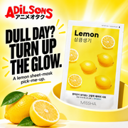 MISSHA Airy Fit Lemon sheet mask with the message Dull day? Turn up the glow.