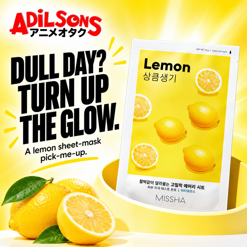 MISSHA Airy Fit Lemon sheet mask with the message Dull day? Turn up the glow.