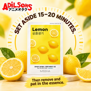 MISSHA Airy Fit Lemon sheet mask creative: SET ASIDE 15–20 MINUTES. Then remove and pat in the essence.