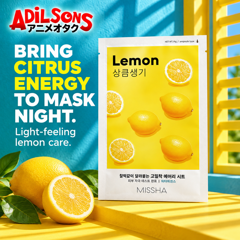 MISSHA Airy Fit Lemon sheet mask creative: BRING CITRUS ENERGY TO MASK NIGHT. Light-feeling lemon care.