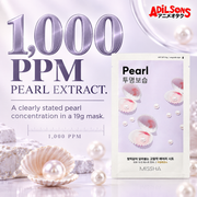 MISSHA Airy Fit Sheet Mask Pearl — 1,000 PPM PEARL EXTRACT. A clearly stated pearl concentration in a 19g mask.