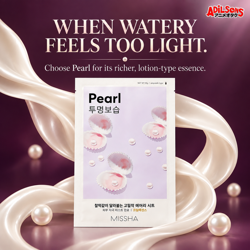 MISSHA Airy Fit Sheet Mask Pearl — WHEN WATERY FEELS TOO LIGHT. Choose Pearl for its richer, lotion-type essence.