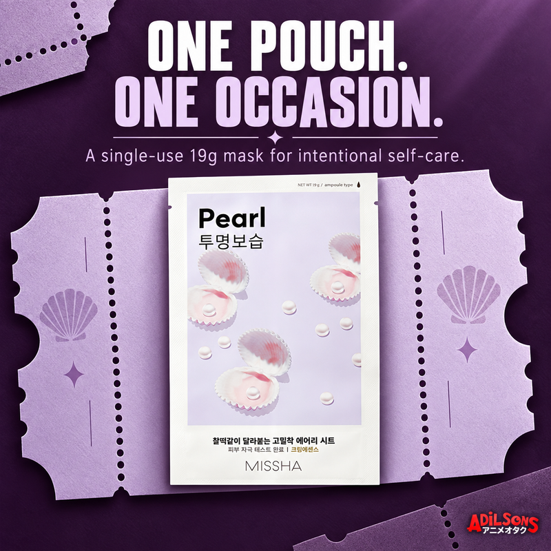 MISSHA Airy Fit Sheet Mask Pearl — ONE POUCH. ONE OCCASION. A single-use 19g mask for intentional self-care.