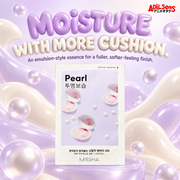MISSHA Airy Fit Sheet Mask Pearl — MOISTURE WITH MORE CUSHION. An emulsion-style essence for a fuller, softer-feeling finish.
