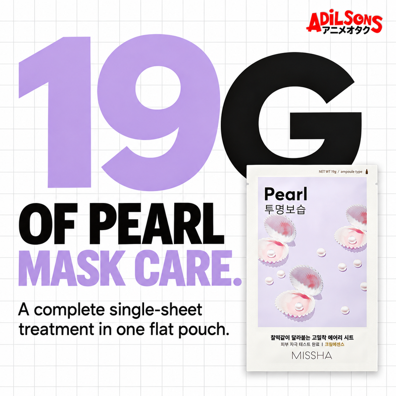 MISSHA Airy Fit Sheet Mask Pearl — 19G OF PEARL MASK CARE. A complete single-sheet treatment in one flat pouch.