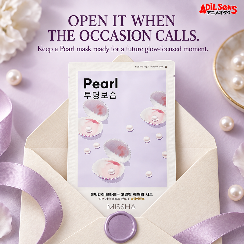MISSHA Airy Fit Sheet Mask Pearl — OPEN IT WHEN THE OCCASION CALLS. Keep a Pearl mask ready for a future glow-focused moment.