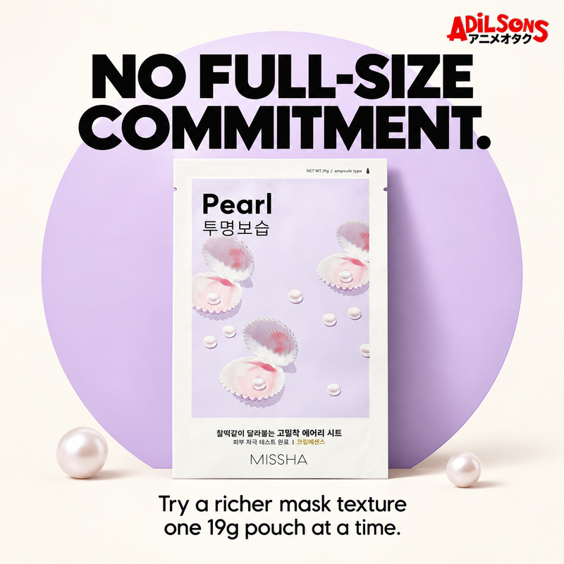 MISSHA Airy Fit Sheet Mask Pearl — NO FULL-SIZE COMMITMENT. Try a richer mask texture one 19g pouch at a time.