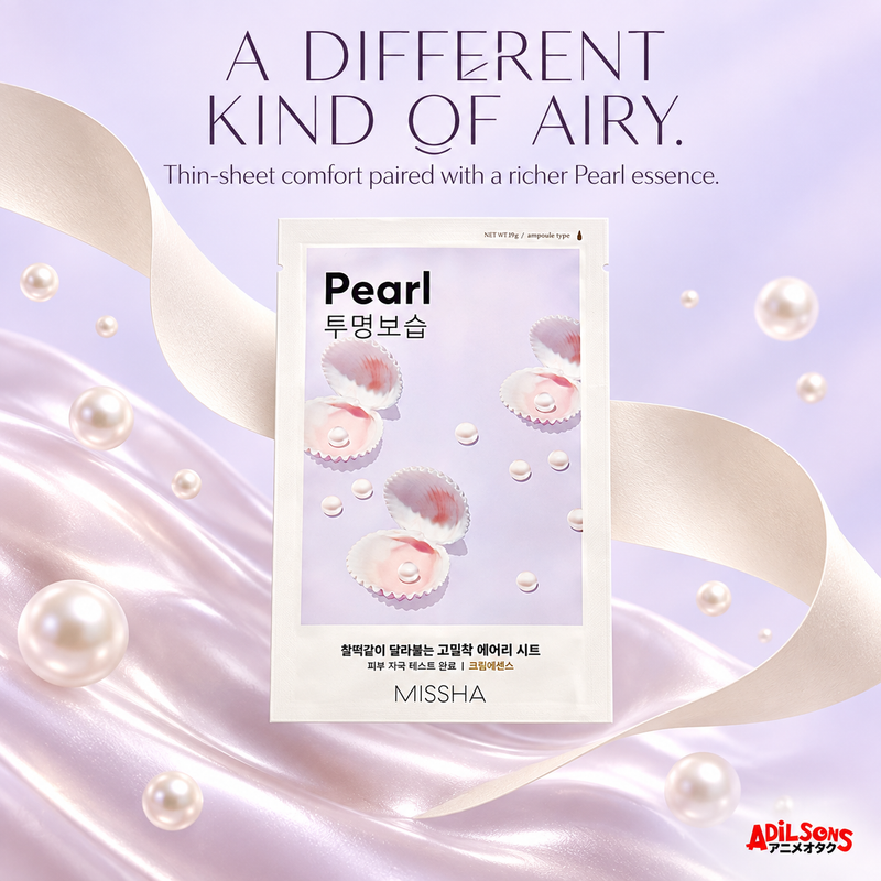 MISSHA Airy Fit Sheet Mask Pearl — A DIFFERENT KIND OF AIRY. Thin-sheet comfort paired with a richer Pearl essence.