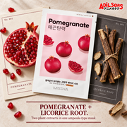 POMEGRANATE + LICORICE ROOT. Two plant extracts in one ampoule-type mask.