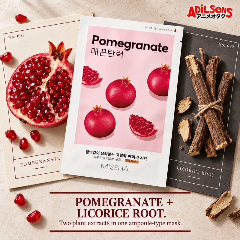 POMEGRANATE + LICORICE ROOT. Two plant extracts in one ampoule-type mask.