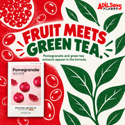FRUIT MEETS GREEN TEA. Pomegranate and green tea extracts appear in the formula.