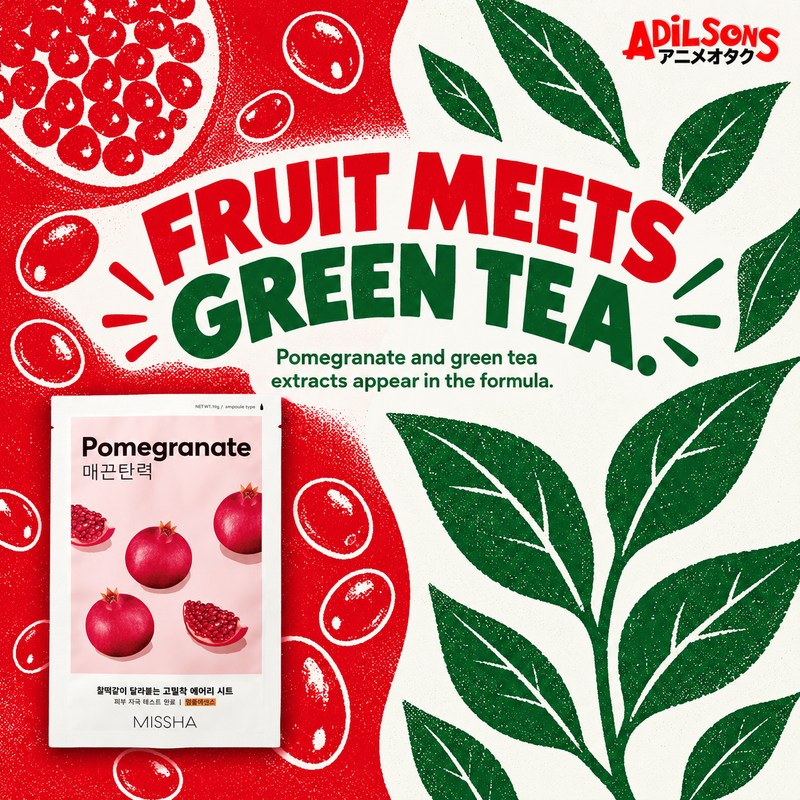 FRUIT MEETS GREEN TEA. Pomegranate and green tea extracts appear in the formula.