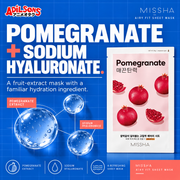 POMEGRANATE + SODIUM HYALURONATE. A fruit-extract mask with a familiar hydration ingredient.