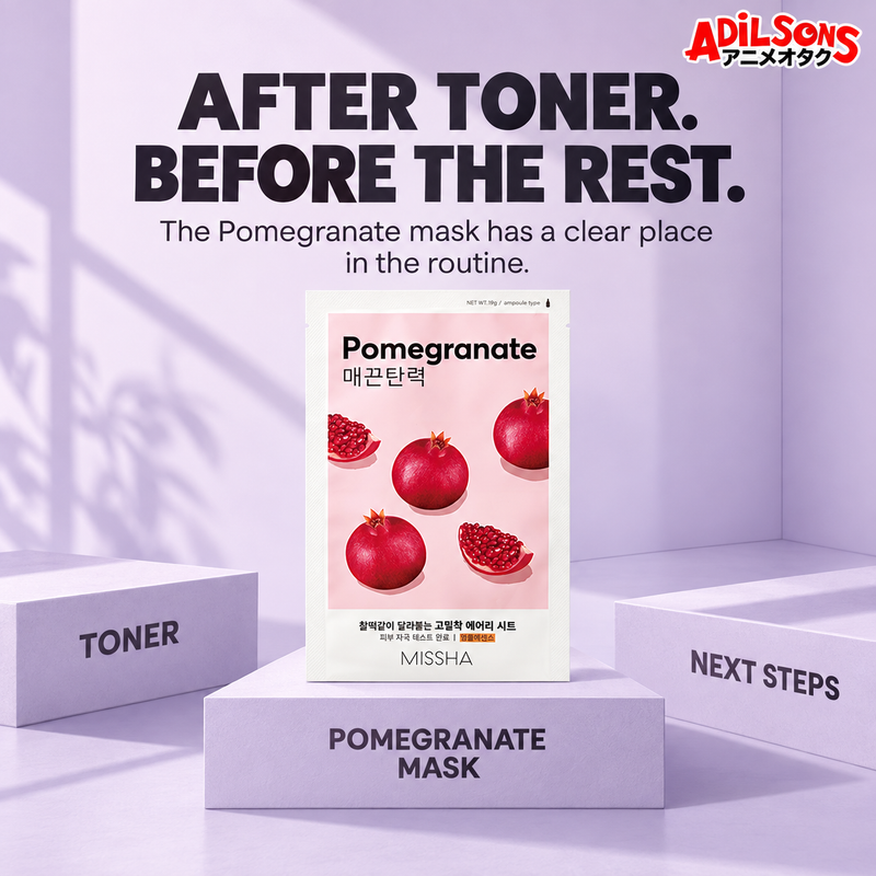 AFTER TONER. BEFORE THE REST. The Pomegranate mask has a clear place in the routine.