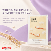 WHEN MAKEUP NEEDS A SMOOTHER CANVAS. Rice-mask care can help skin feel softer before your next makeup day.