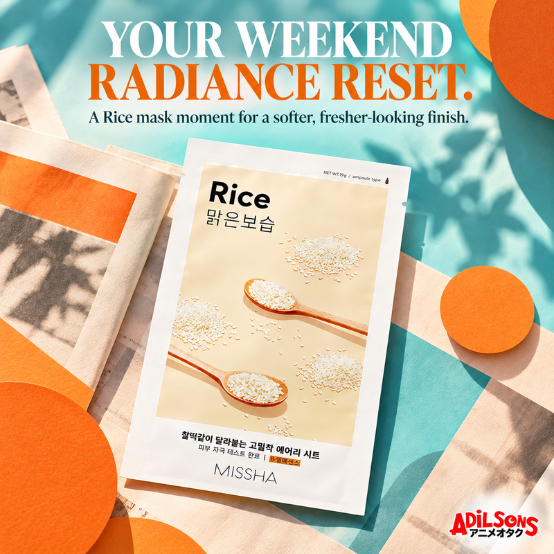 YOUR WEEKEND RADIANCE RESET. A Rice mask moment for a softer, fresher-looking finish.