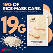 19G OF RICE-MASK CARE. One complete single-use sheet in every sachet.