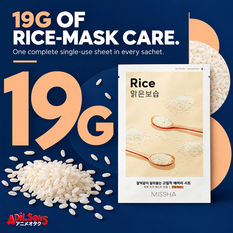 19G OF RICE-MASK CARE. One complete single-use sheet in every sachet.