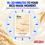 15–20 MINUTES TO YOUR RICE-MASK MOMENT. Apply, remove, then pat in the remaining essence.