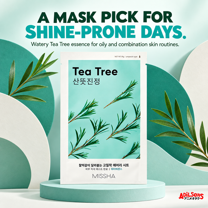 MISSHA Airy Fit Sheet Mask Tea Tree — A MASK PICK FOR SHINE-PRONE DAYS. Watery Tea Tree essence for oily and combination skin routines.