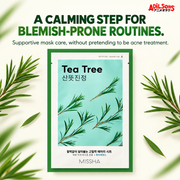 MISSHA Airy Fit Sheet Mask Tea Tree — A CALMING STEP FOR BLEMISH-PRONE ROUTINES. Supportive mask care, without pretending to be acne treatment.