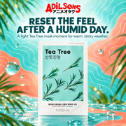 MISSHA Airy Fit Sheet Mask Tea Tree — RESET THE FEEL AFTER A HUMID DAY. A light Tea Tree mask moment for warm, sticky weather.
