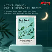 MISSHA Airy Fit Sheet Mask Tea Tree — LIGHT ENOUGH FOR A RECOVERY NIGHT. A watery mask step when you want comfort, not another strong active.
