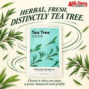 MISSHA Airy Fit Sheet Mask Tea Tree — HERBAL, FRESH, DISTINCTLY TEA TREE. Choose it when you enjoy a green, botanical scent profile.