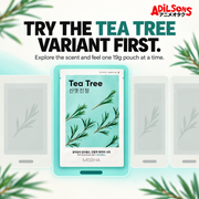 MISSHA Airy Fit Sheet Mask Tea Tree — TRY THE TEA TREE VARIANT FIRST. Explore the scent and feel one 19g pouch at a time.